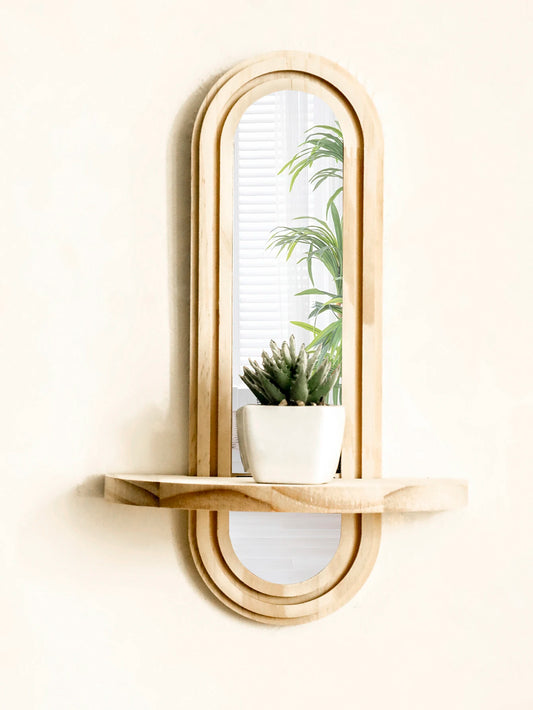 ELOVIA™ Boho Wooden Wall Shelf with Mirror