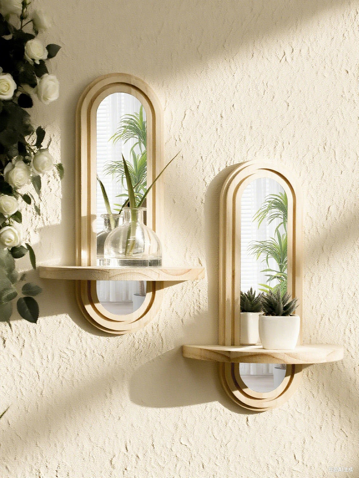 ELOVIA™ Boho Wooden Wall Shelf with Mirror