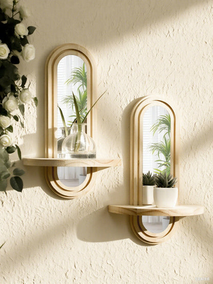 ELOVIA™ Boho Wooden Wall Shelf with Mirror