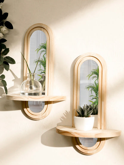 ELOVIA™ Boho Wooden Wall Shelf with Mirror